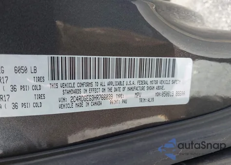 2017 Dodge Grand Caravan Gt z USA, uszkodzony, nr VIN 2C4RDGEG3HR766039